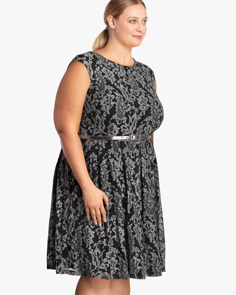 Front of plus size Waldorf Belted Lace Dress by Sabrina Blue | Dia&Co | dia_product_style_image_id:117976